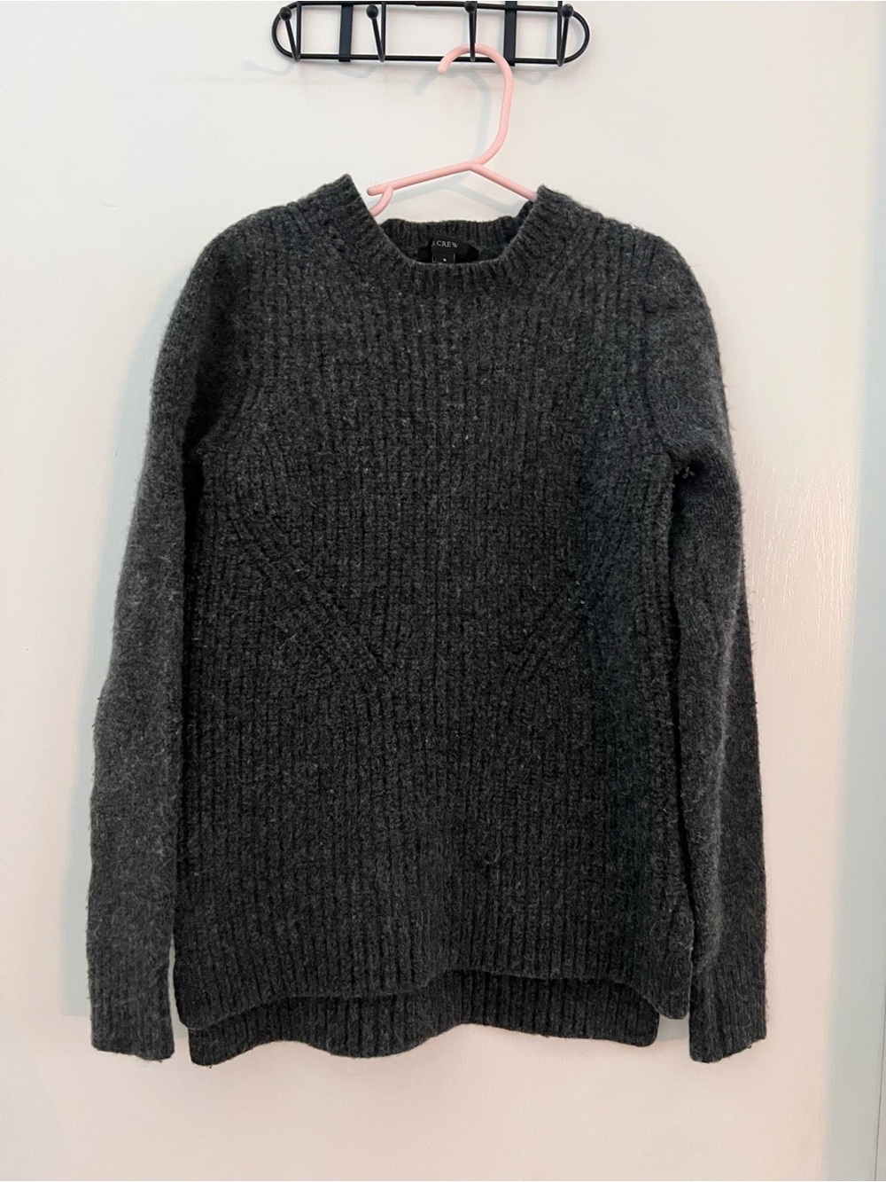J.Crew 100% Wool Ribbed Knit Sweater Charcoal Gray Size Small